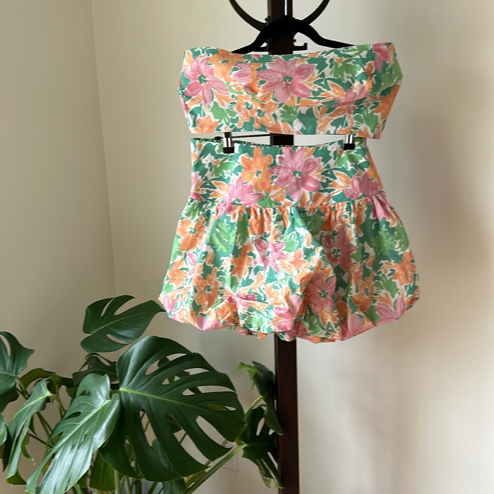 Free People Crop Strapless Mini Lula Bubble Skirt Set